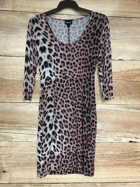 Just Cavalli Pink Leopard Print Body Con Dress with Mid Length Sleeves