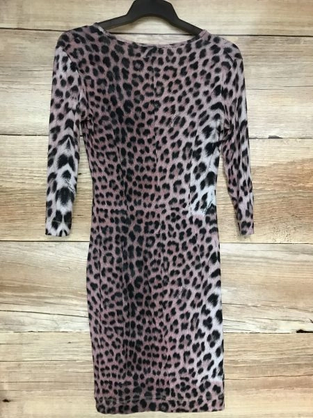 Just Cavalli Pink Leopard Print Body Con Dress with Mid Length Sleeves