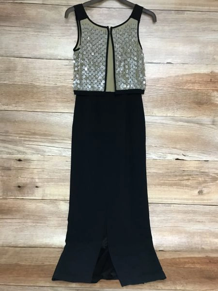 Collection 8 Black and Gold Long Length Dress with Gold Dropped Bead Bodice