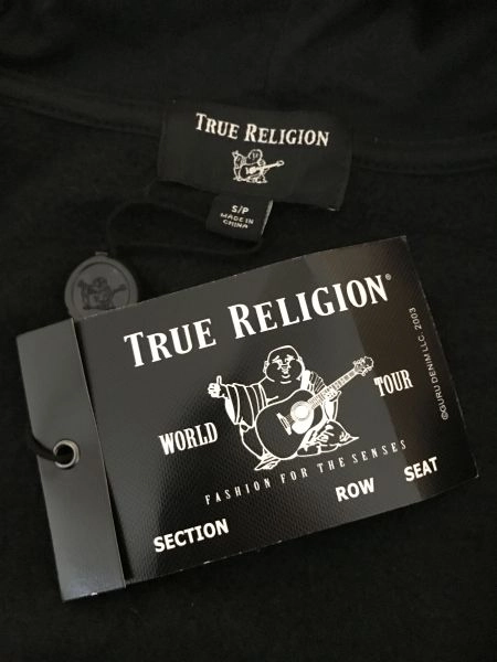 True Religion Black Long Sleeve Zip Up Hoodie