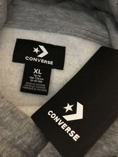 Converse Grey Long Sleeve Pullover Hoodie with Large Logo on Front