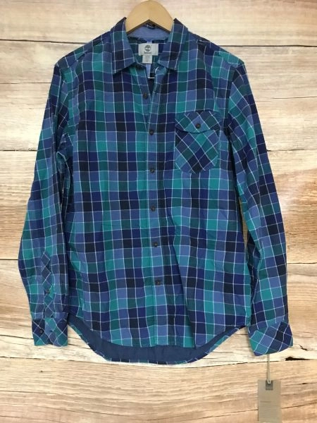 Timberland Blue and Green Checked Long Sleeve Button Up Slim Fit Shirt