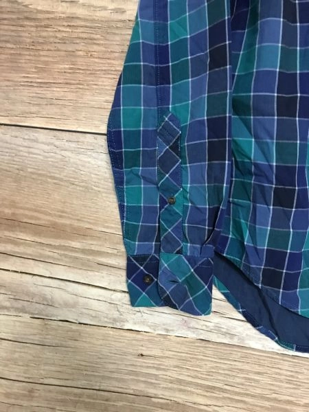 Timberland Blue and Green Checked Long Sleeve Button Up Slim Fit Shirt