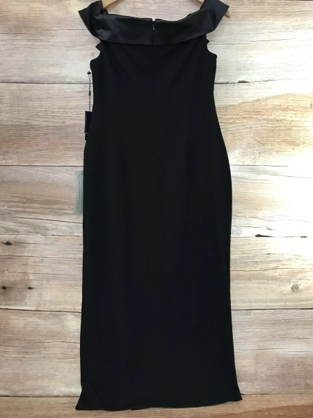 Adrianna Papell Black Off Shoulder Tux Style Long Length Dress