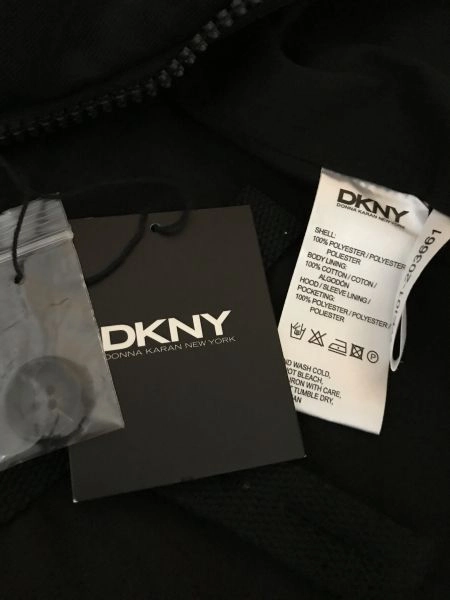DKNY Black Long Sleeve Zip Up Coat with Inner Straps
