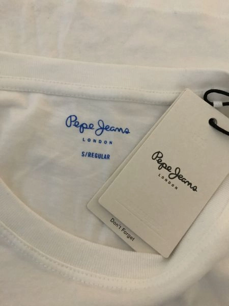 Pepe Jeans White Short Sleeve T-Shirt with Blue Printed Front