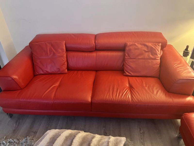 Furniture Village Red Leather Sofas 3+ 2 & Swirl Chair