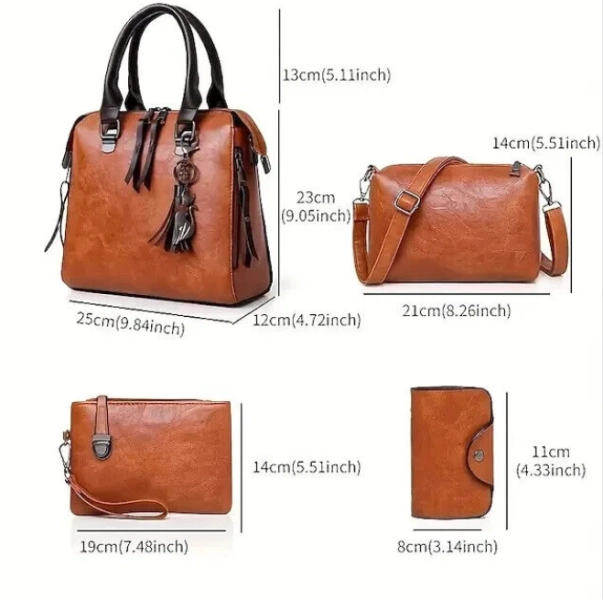 60 Wholesale Womens Genuine Large PU Leather Tote Boston Bags in Sets of 4
