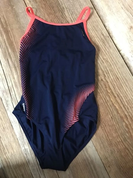 Mark Foster MF-X Navy and Orange Cross Straps Open Back One Piece Swimsuit