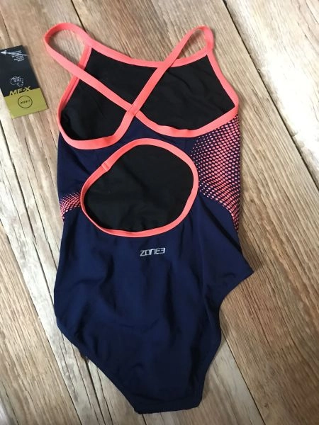 Mark Foster MF-X Navy and Orange Cross Straps Open Back One Piece Swimsuit