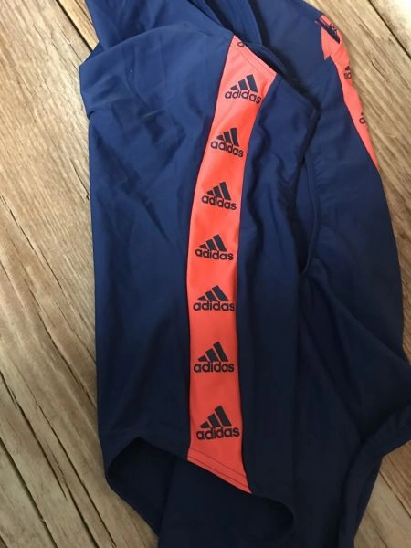 Adidas Blue and Orange Thin Straps Open Back One Piece Swim Suit