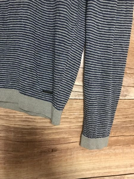 Woolrich Blue and White Striped Long Sleeve Sheer Jumper
