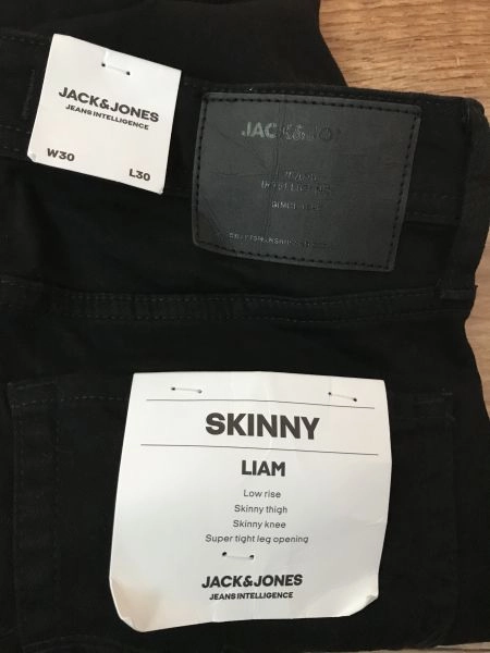Jack and Jones Black Liam Super Skinny Low Rise Jeans