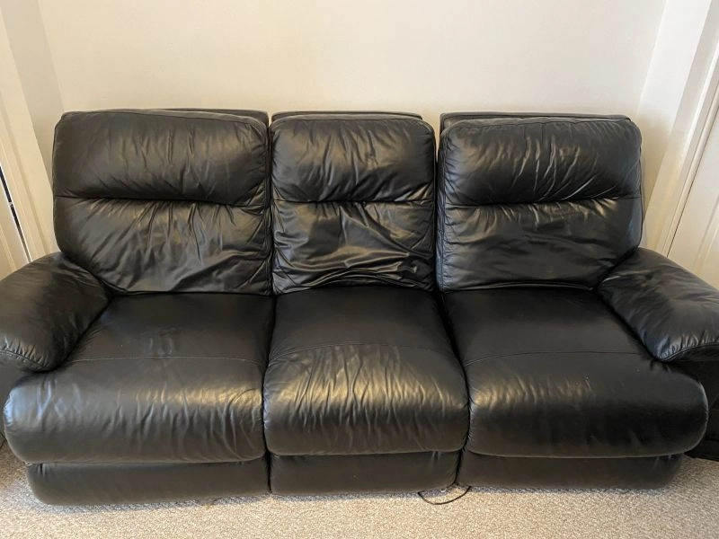 Black leather electrical recliner sofa