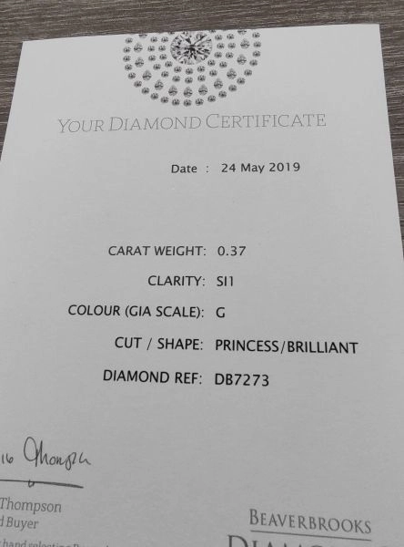 BEAUTIFUL BEAVERBROOKS 18ct WHITE GOLD .37ct DIAMOND ENGAGEMENT RING COST £1500 NEW SIZE N INCLUDED IS ALL BOXES ORIGINAL RECEIPT DIAMOND CERTIFICATE AND CARE CARD