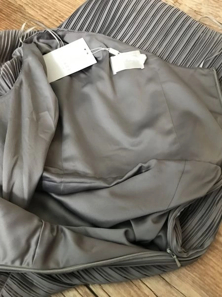 Solace London Grey Mid Length One Sleeve Fully Pleated Dress