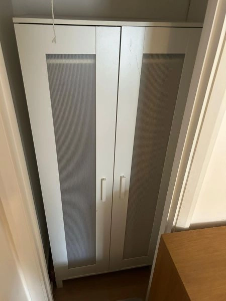 Ikea White Wardrobe with frosted doors, rail, shelf