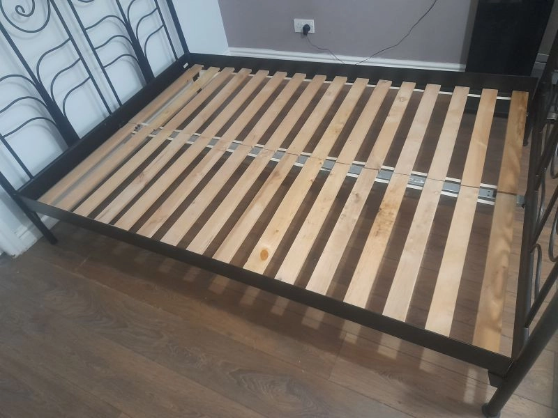 Ikea NORESUND Black Metal Scroll Design Double Bed Frame