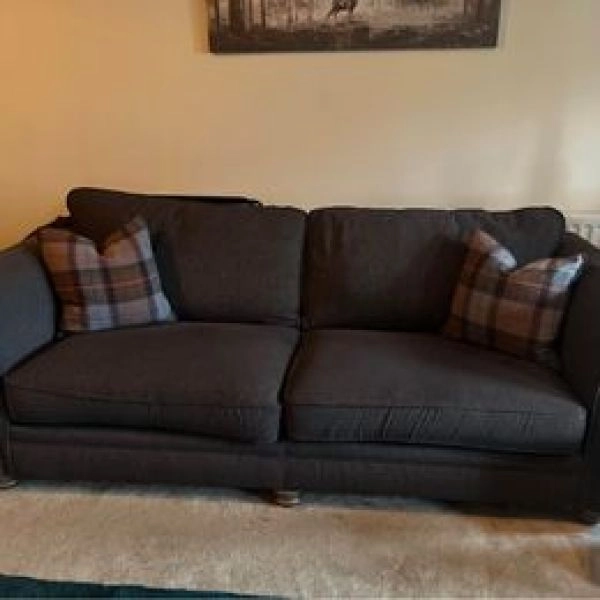 3 piece dark grey suite - 2 couches and 1 snuggler chair