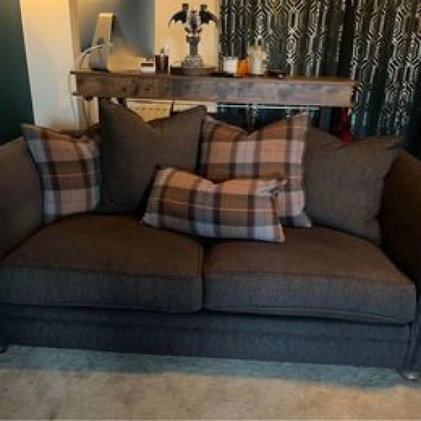 3 piece dark grey suite - 2 couches and 1 snuggler chair