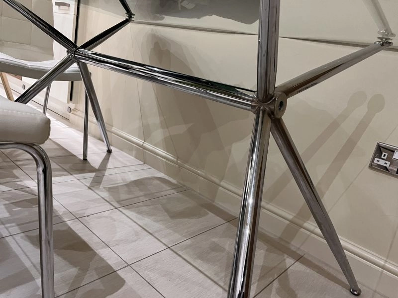 Glass and Metal Legged Dining Table with 4 chairs