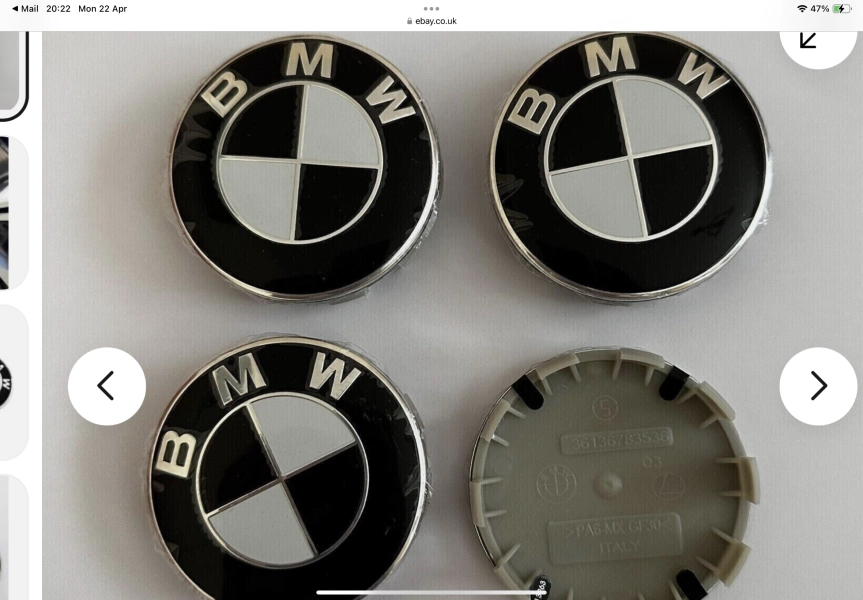 A set for four brand new BMW wheel hub caps/badges