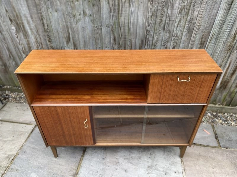 Vintage mid-century sideboard with glass sliding doors [Nathan brand]