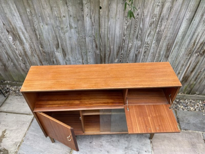 Vintage mid-century sideboard with glass sliding doors [Nathan brand]