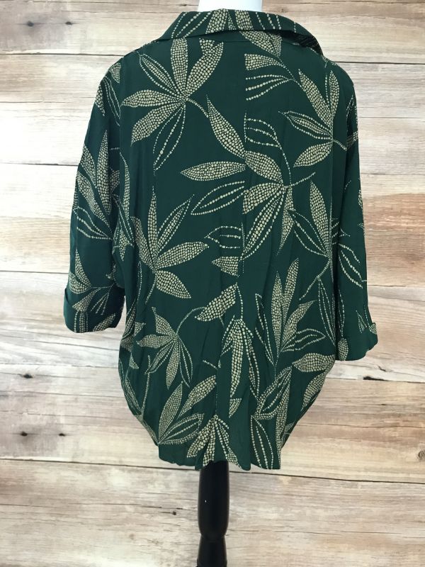 Mango Dark Green Leaf Print Blouse