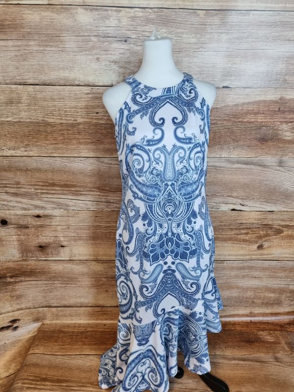 Blue and white pattern dress