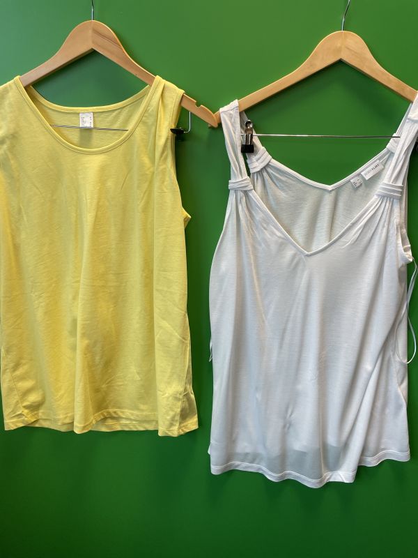 Yellow and white vest top
