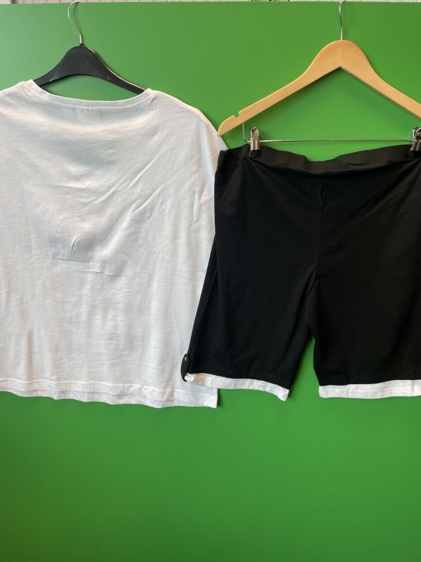 Black shorts and T-shirt