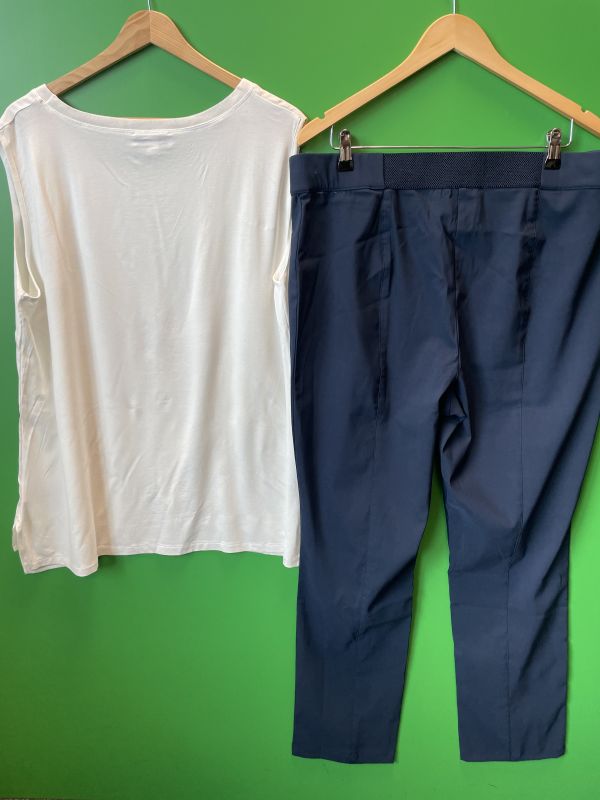 White top and navy trouser