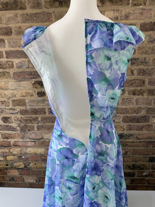 Vintage Flowy Blossom Watercolour Chiffon Sleeveless Hem Dress