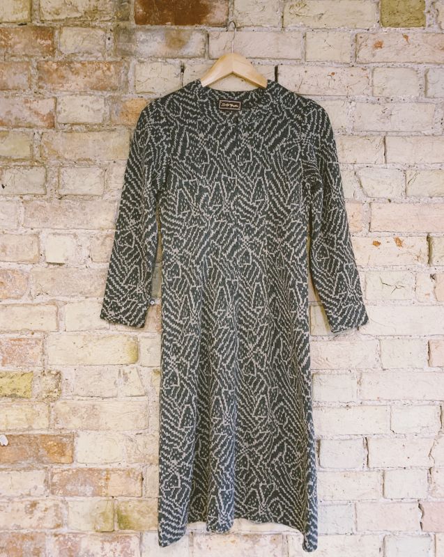 Vintage grey + gold knit midi dress Size 12