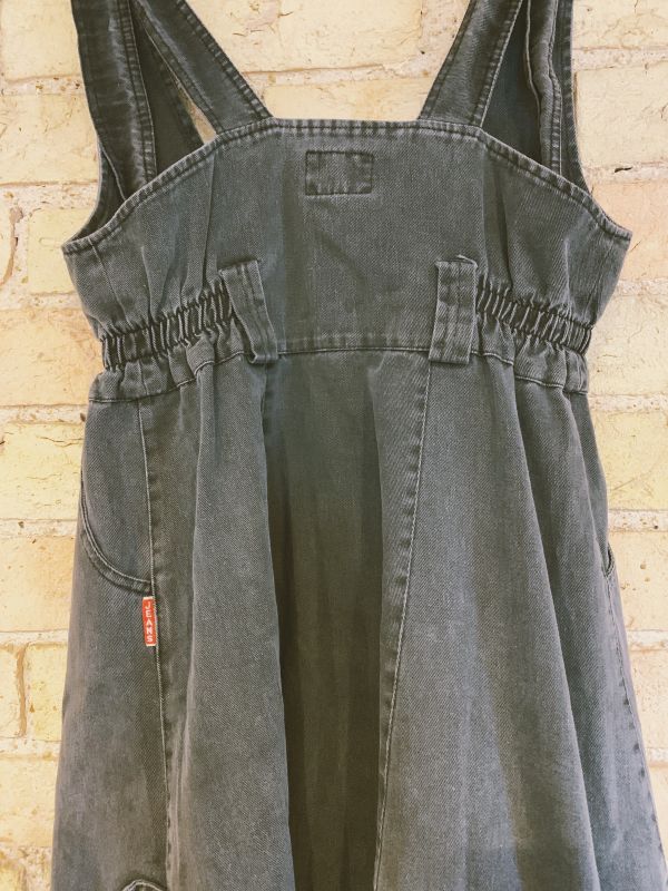 Vintage 1990s black denim pinafore dress Size M