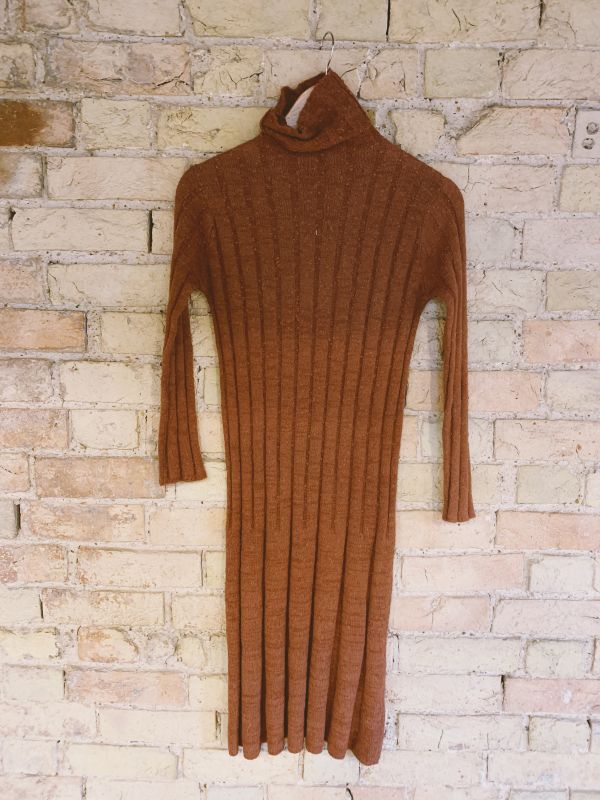 Vintage 1990s terracotta knit midi dress size 8-10