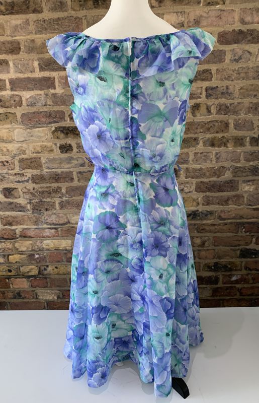 Vintage Flowy Blossom Watercolour Chiffon Sleeveless Hem Dress
