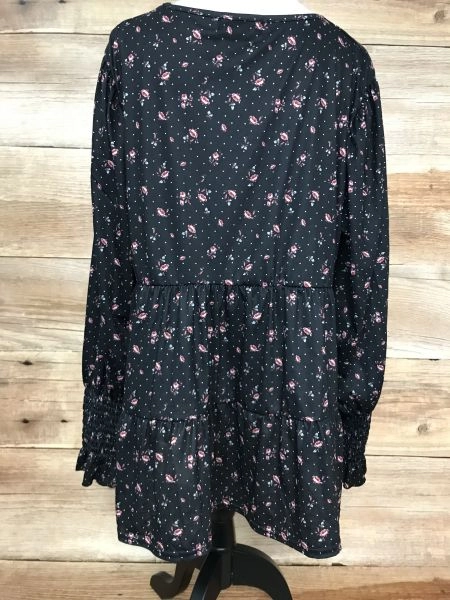 In the Style Black Layered Top with Dot and Flower Print Pattern
