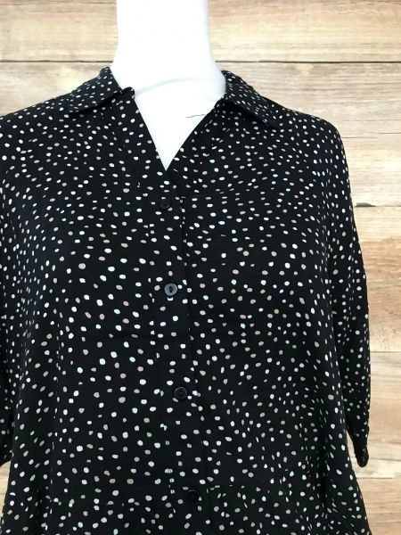 Together Black Button Up Dress with Beige and White Dot Design
