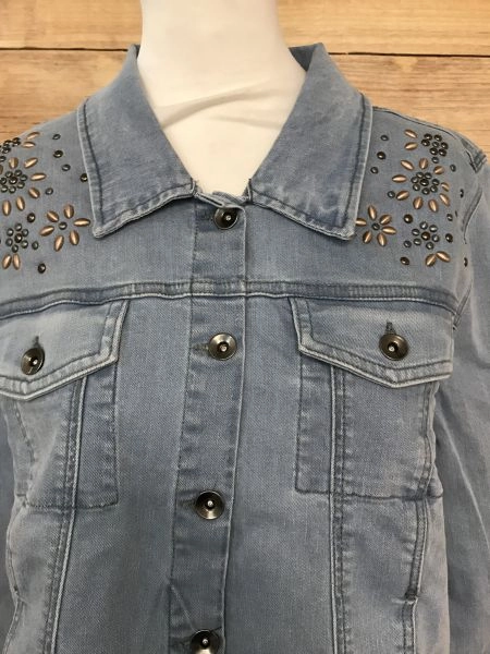 Kaleidoscope Blue Denim Jacket with Beading Detail