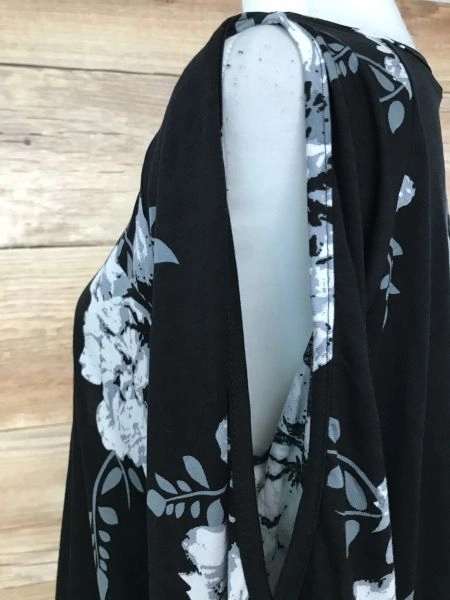 Lascana Black and White Floral Print Cold Shoulder Top