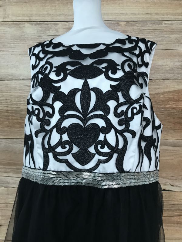 Joanna Hope Black and White Dress with Mesh Skirt
