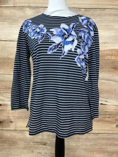 Kaleidoscope Blue and White Stripe Floral Print Long Sleeve Top