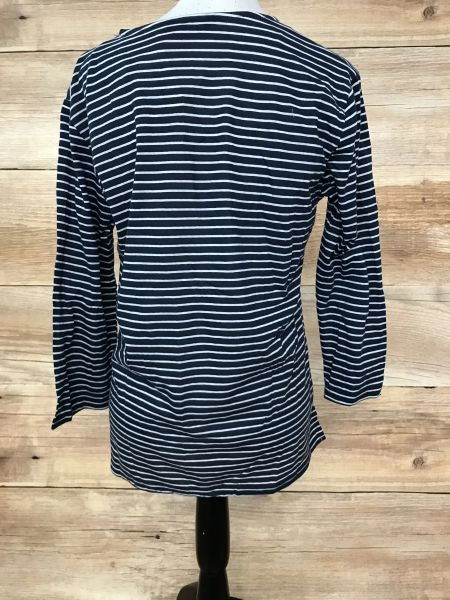 Kaleidoscope Blue and White Stripe Floral Print Long Sleeve Top
