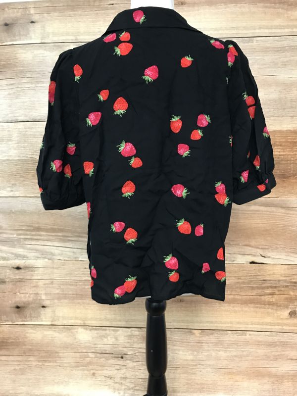 Nobody's Child Black Strawberry Print Short Sleeved Blouse
