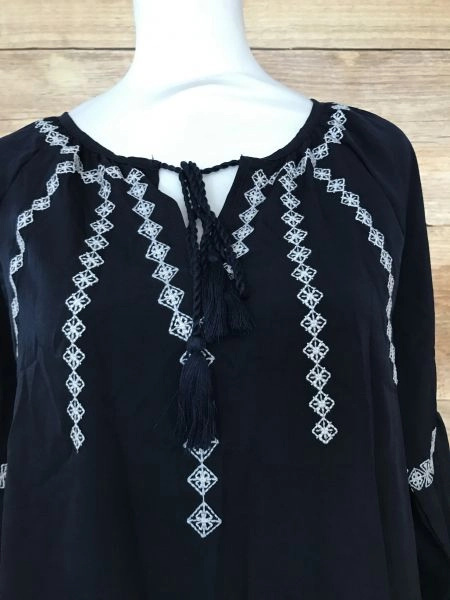 Kaleidoscope Black Long Sleeve Top with White Sewn Detail