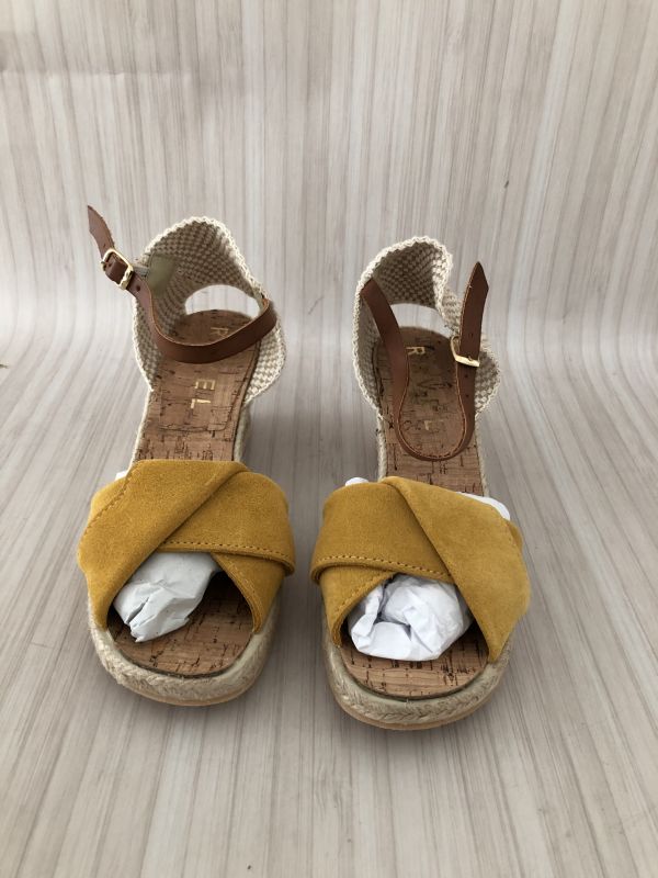 Ravel Palmer Peep-Toe, Mustard Suede Leather Ankle Strap Wedge Sandals