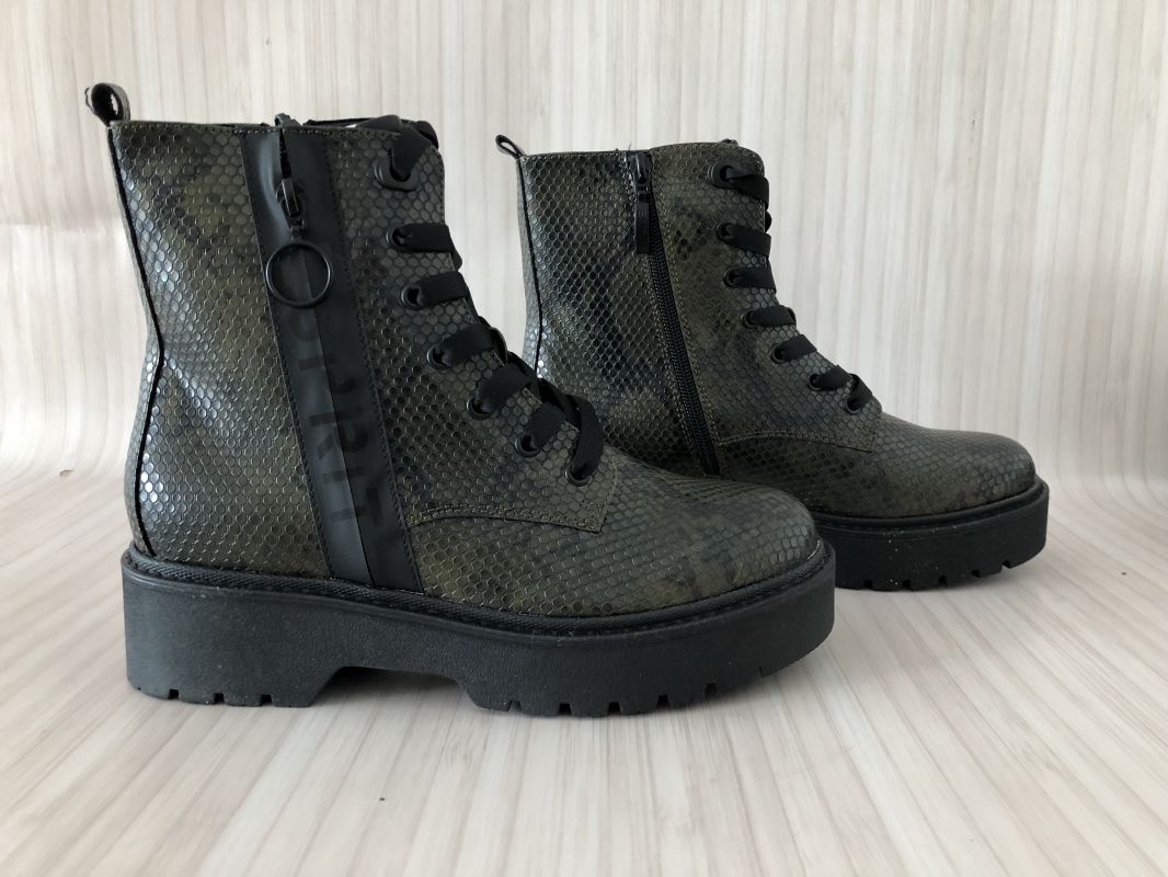 Esprit Black/Khaki Croc Style Ankle Boots