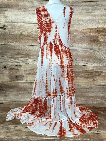 Kaleidoscope Orange and White Tie Dye Maxi Dress